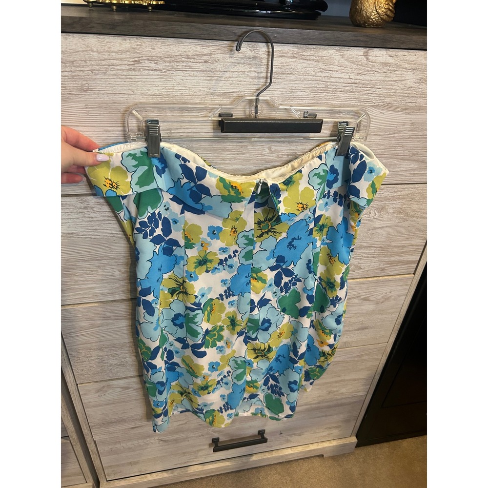 Princess Polly Blue Green Floral Strapless Mini Dress Side Slit Size 12 - Picture 5 of 5
